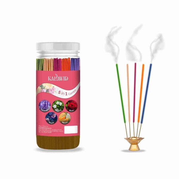 Kalawid Incense Sticks - Agarbatti - Fragrance Sticks - Combo of 5 Lavender, Mogara, Rose, Royal, Melon 250 Incense Sticks, Pooja Items Spiritual (250, Set of 1)