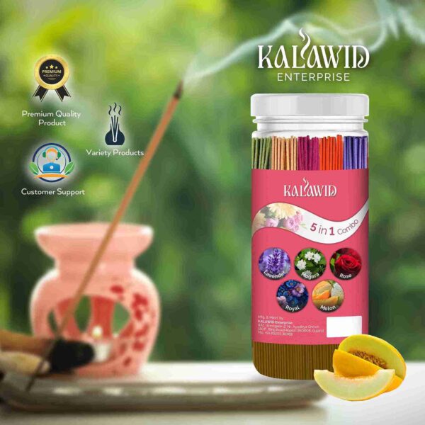 Kalawid Incense Sticks - Agarbatti - Fragrance Sticks - Combo of 5 Lavender, Mogara, Rose, Royal, Melon 250 Incense Sticks, Pooja Items Spiritual (250, Set of 1) - Image 2