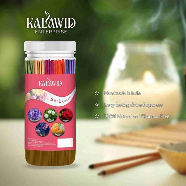 Kalawid Incense Sticks - Agarbatti - Fragrance Sticks - Combo of 5 Lavender, Mogara, Rose, Royal, Melon 250 Incense Sticks, Pooja Items Spiritual (250, Set of 1) - Image 3