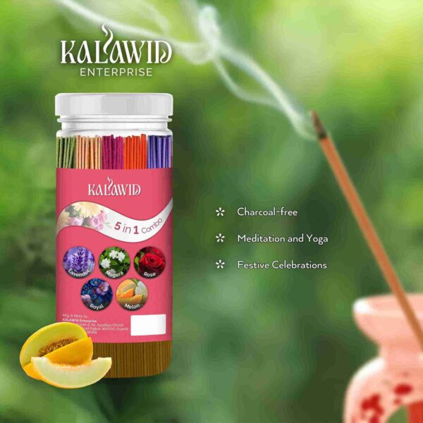 Kalawid Incense Sticks - Agarbatti - Fragrance Sticks - Combo of 5 Lavender, Mogara, Rose, Royal, Melon 250 Incense Sticks, Pooja Items Spiritual (250, Set of 1) - Image 4