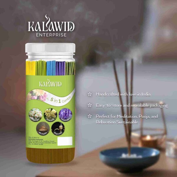 Kalawid Incense Sticks - Agarbatti - Fragrance Sticks - Combo of 5 Raatrani, Kewada, Lavender, M.kashi, Rajwadi 250 Incense Sticks, Pooja Items Spiritual (250, Set of 1) - Image 2