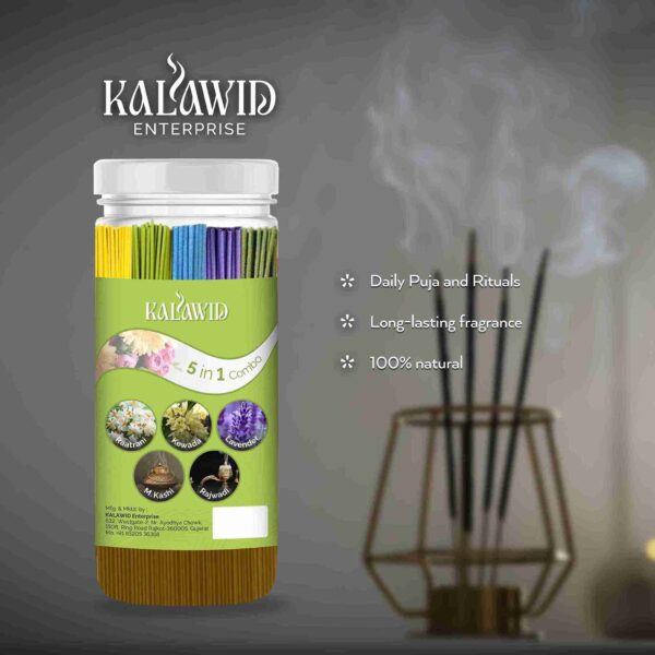 Kalawid Incense Sticks - Agarbatti - Fragrance Sticks - Combo of 5 Raatrani, Kewada, Lavender, M.kashi, Rajwadi 250 Incense Sticks, Pooja Items Spiritual (250, Set of 1) - Image 3