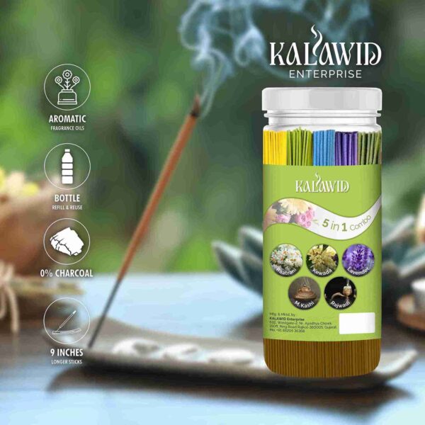 Kalawid Incense Sticks - Agarbatti - Fragrance Sticks - Combo of 5 Raatrani, Kewada, Lavender, M.kashi, Rajwadi 250 Incense Sticks, Pooja Items Spiritual (250, Set of 1) - Image 4
